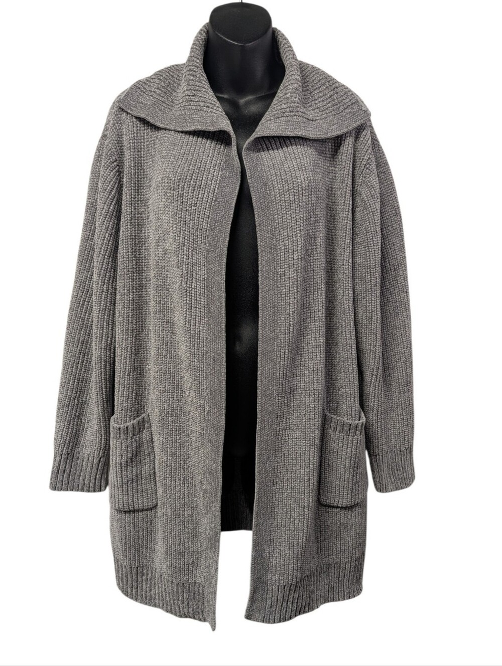 Ruby Rd. Womens Gray Knit Collared Open Front Cardigan Sweater Pockets Plus 1X